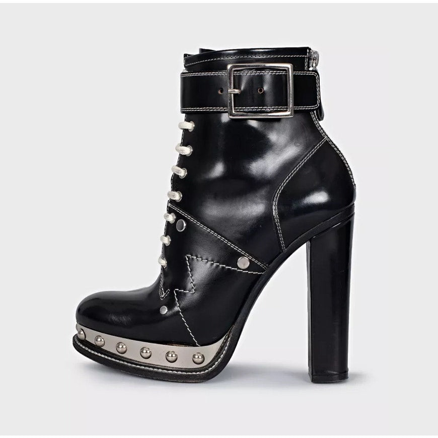 Alexander McQueen Studded Platform Leather Ankle Boots Sz.38 Pre-owned