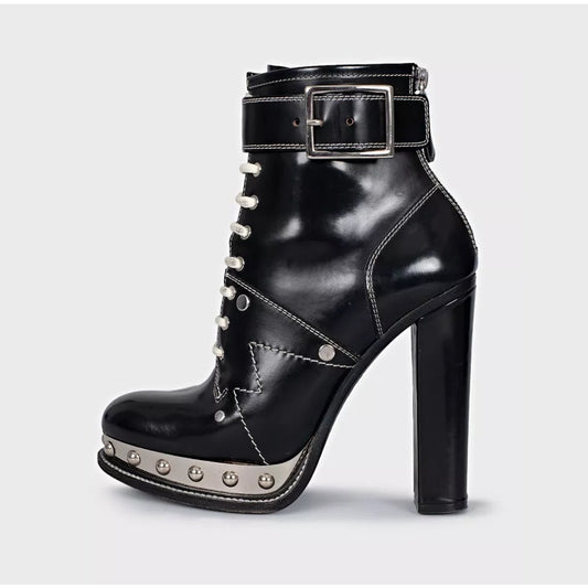 Alexander McQueen Studded Platform Leather Ankle Boots Sz.38 Pre-owned