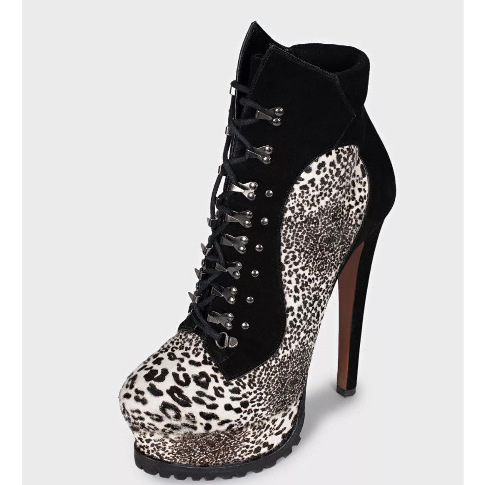 Alaïa Animal Pony Hair Suede Lace-Up Booties - EU 38.5 Pre-owned