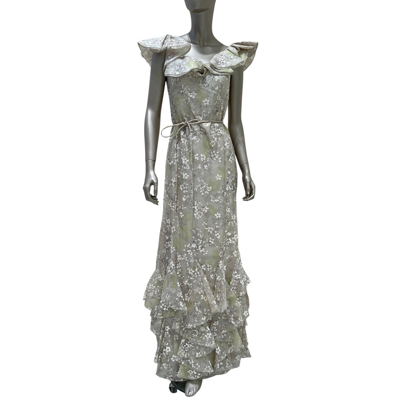 Valentino Ruffled Floral Print Silk Gown US 6 Pre-owned