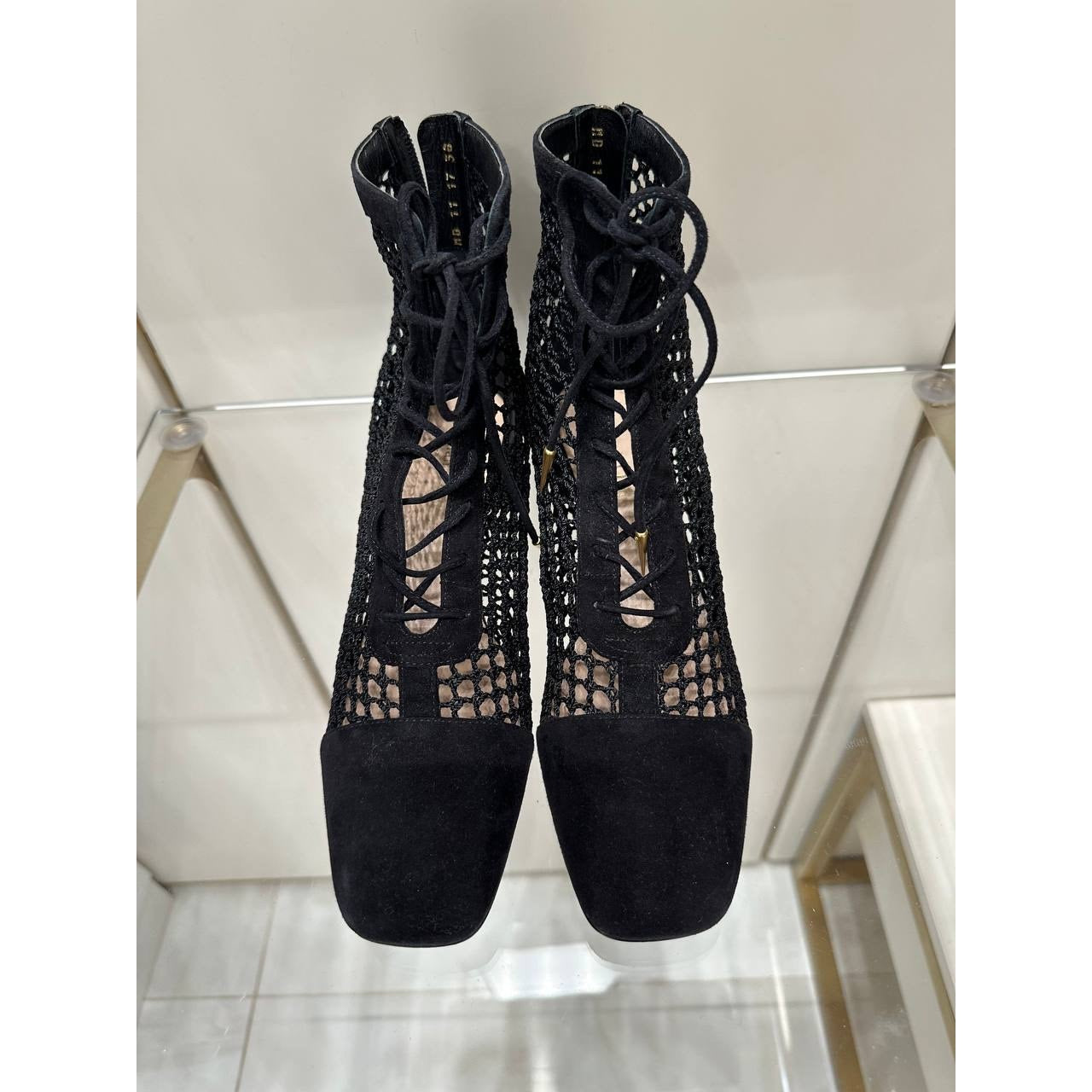 NWOB Christian Dior Mesh Black Suede & Lace Ankle Boots Sz.38 Pre-owned