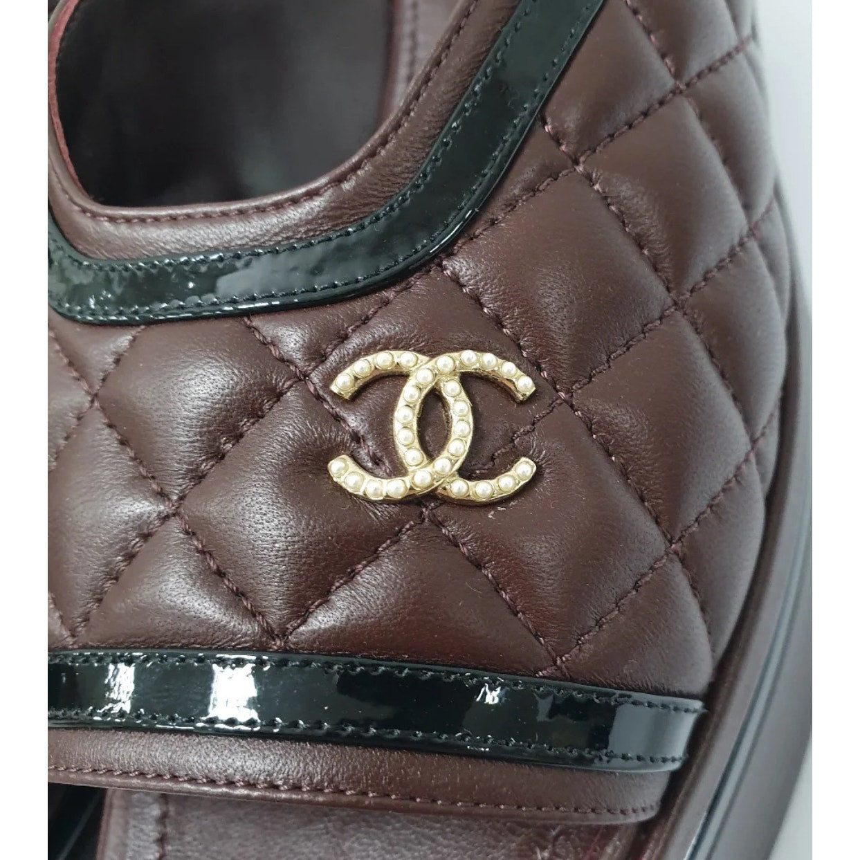 Chanel Burgundy Quilted Platform Slingback Sandals 40.5 Pre-owned