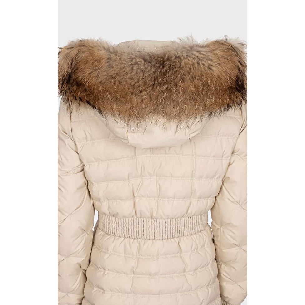 Just Cavalli White Down Coat Faux Raccoon Fur - Size 42/M Pre-owned