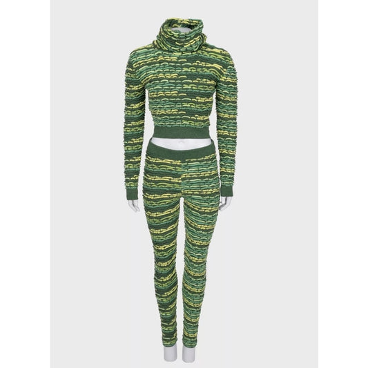 Chanel Green Cashmere Cowl Top Pant Suit Set  EU36/S Pre-owned