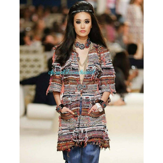 Chanel Paris-Dubai 2015 Fantasy Pink Tweed Short Jacket Coat Sz.38 Pre-owned