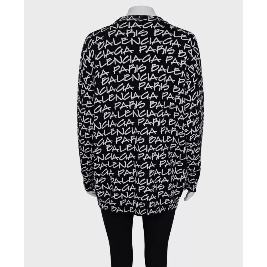 Balenciaga Black Oversize Logo Print Wool Sweater sz.S pre-owned