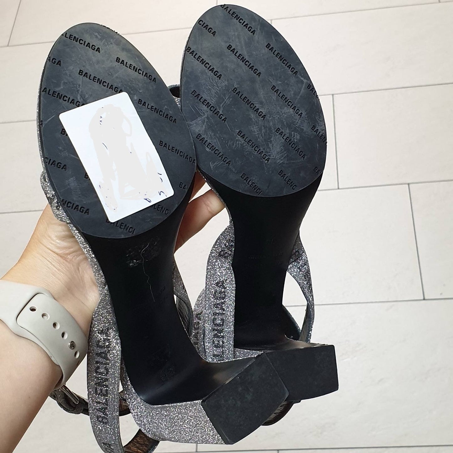 Balenciaga Round Glitter Logo Sandals Sz.38 Pre-owned