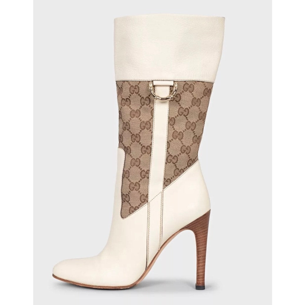 Gucci White Textile & Leather Ankle Boots - Size 37.5 Pre-owned