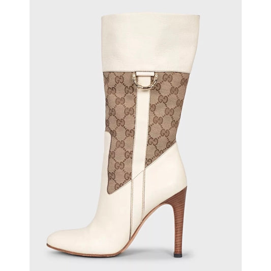 Gucci White Textile & Leather Ankle Boots - Size 37.5 Pre-owned