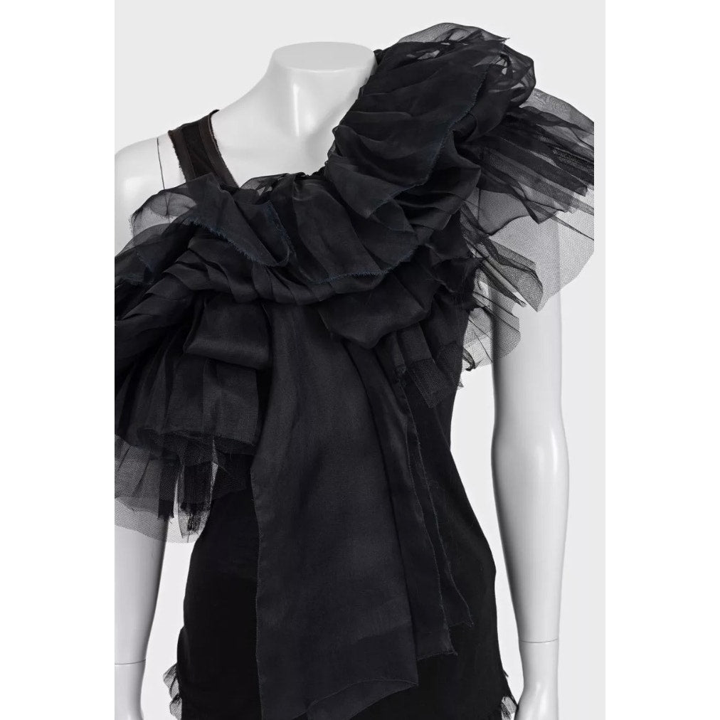 Valentino Black Ruffle Mesh Tank Top - US 6 / M Pre-owned