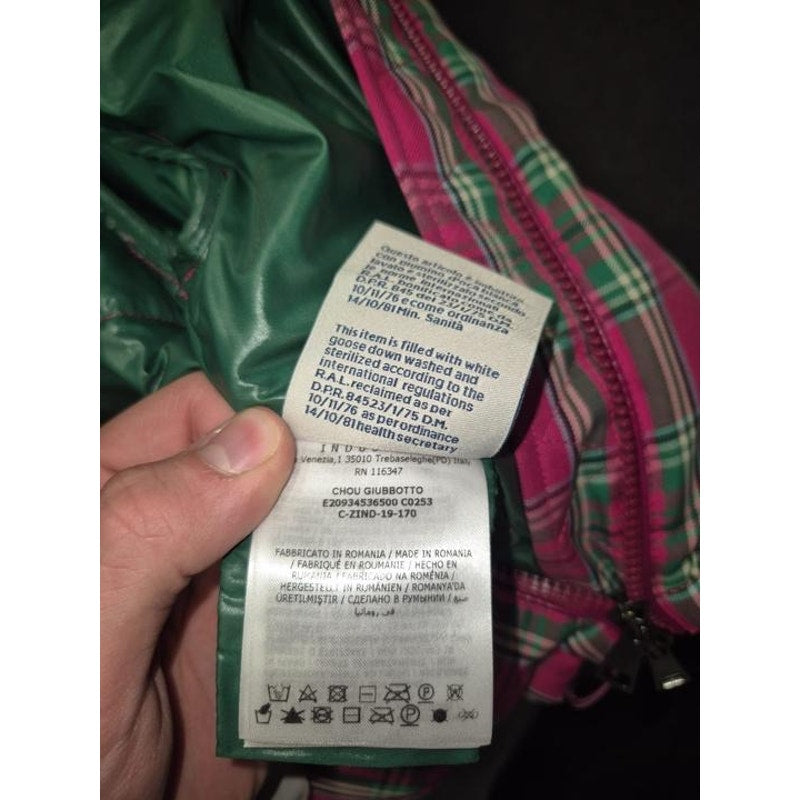 Moncler Pink Plaid Down Puffer Jacket Crystal Detail XXS US 0 Pre-owned