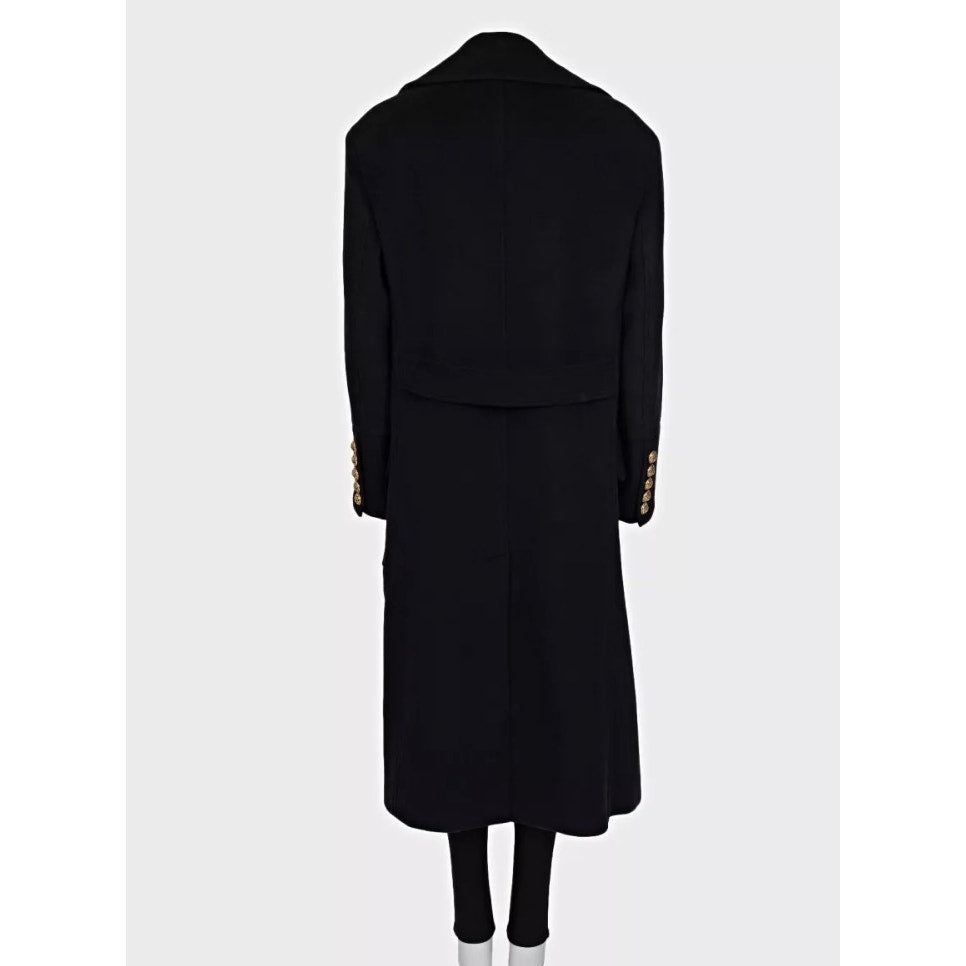 NWT Balmain Black Wool Cashmere Straight Coat Sz.40/L pre-owned