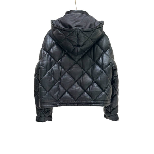 Saint Laurent Hooded Lambskin Leather Down Jacket Sz 40 pre-owned