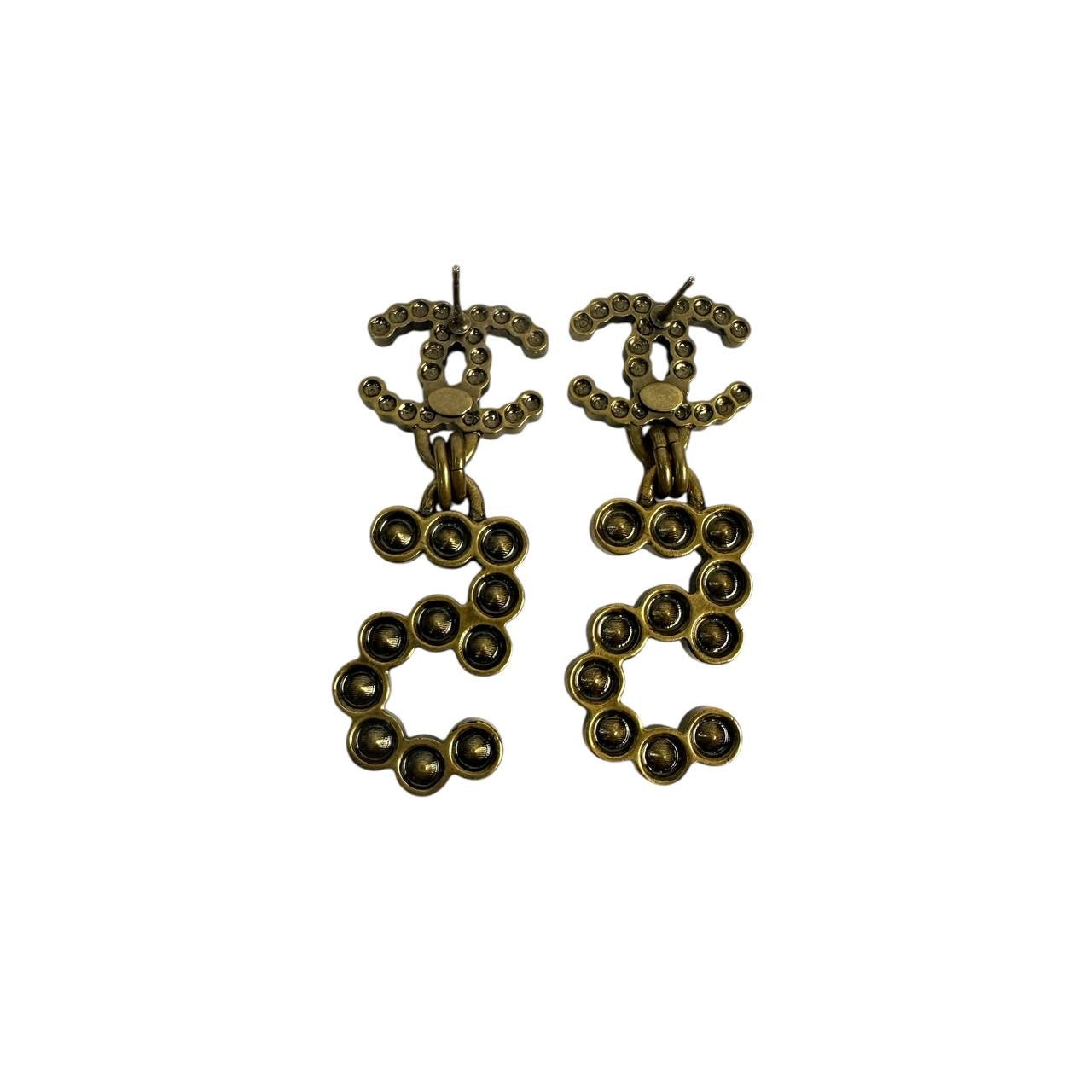 CHANEL Antique Gold CC No. 5 Drop Earrings Pre-owned