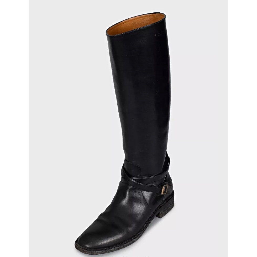 Saint Laurent Black Leather Knee High Boots Size 39 Pre-owned