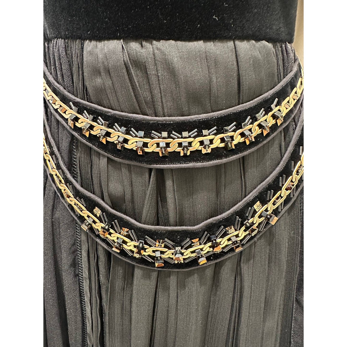 Louis Vuitton Black Silk Pleated Chain Embellished Dress Sz.36 Pre-owned