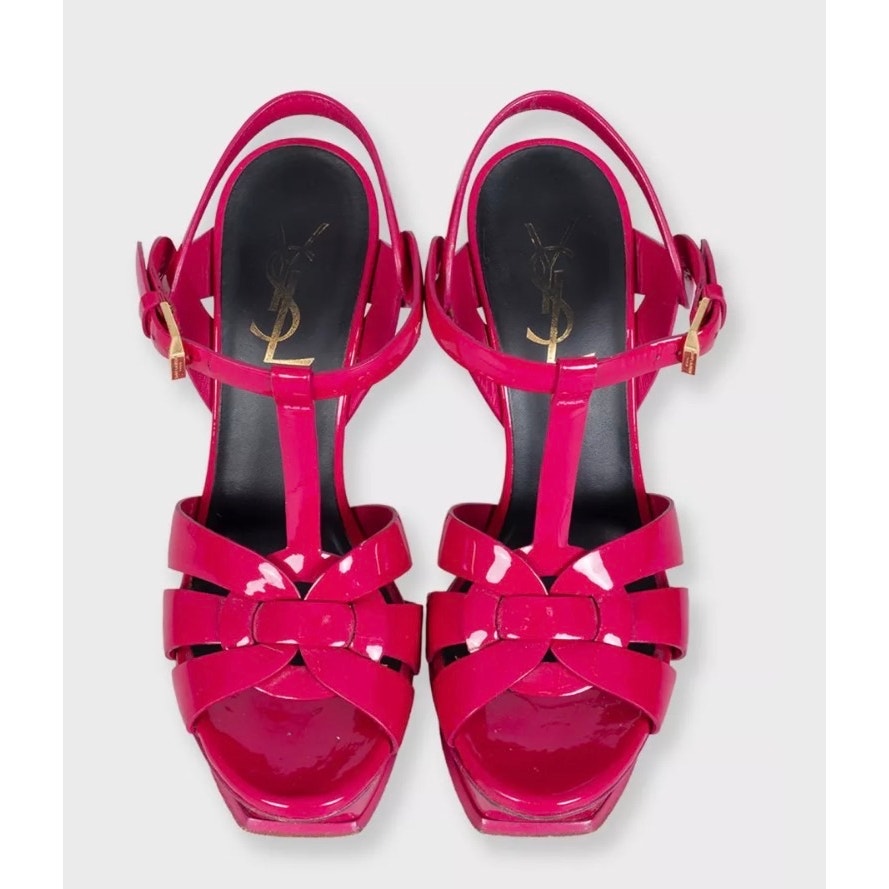 Saint Laurent Tribute Pink Patent Leather Sandals – Size 35 Pre-owned