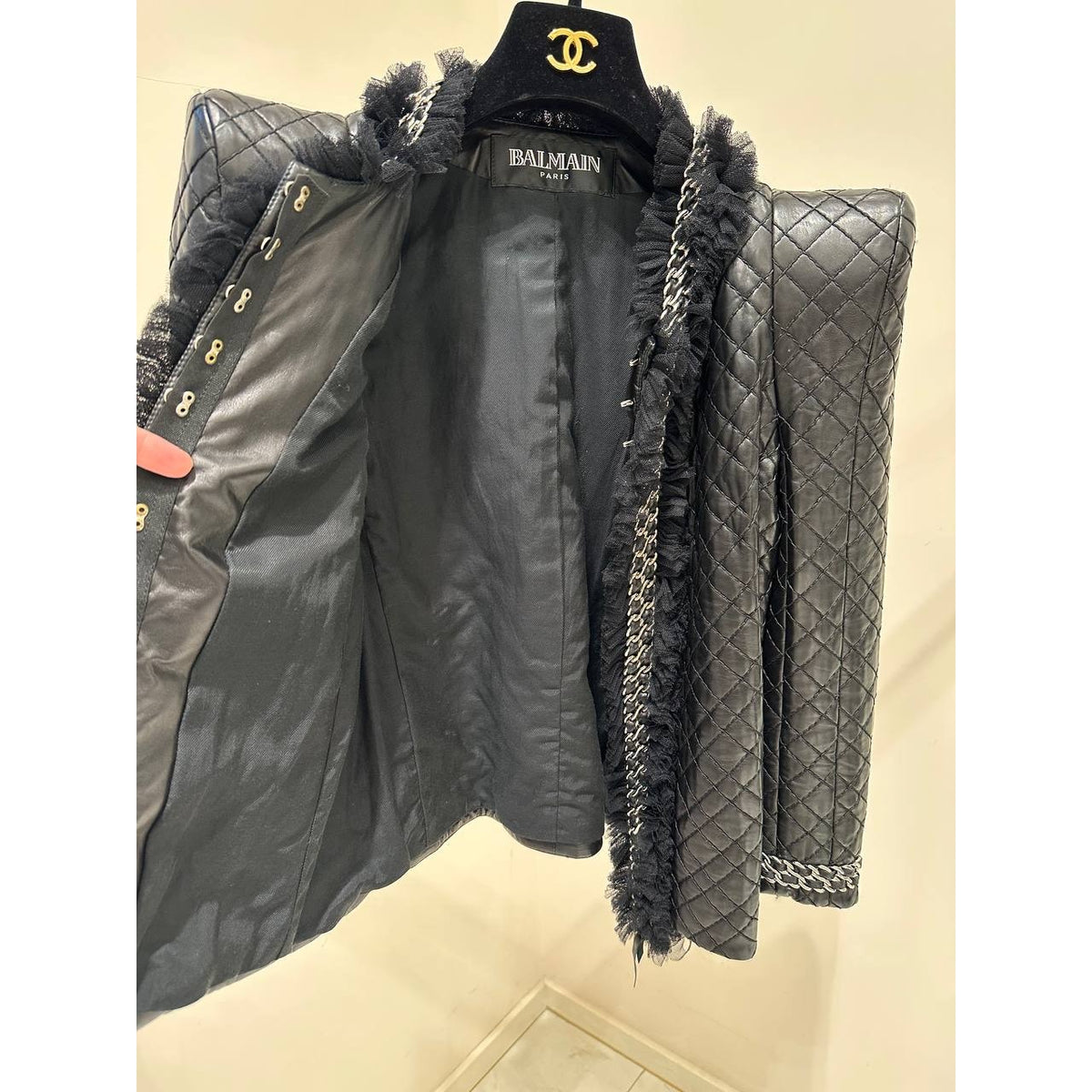 Balmain Paris Quilted Lambskin Leather Jacket - Size 40 Pre-owned