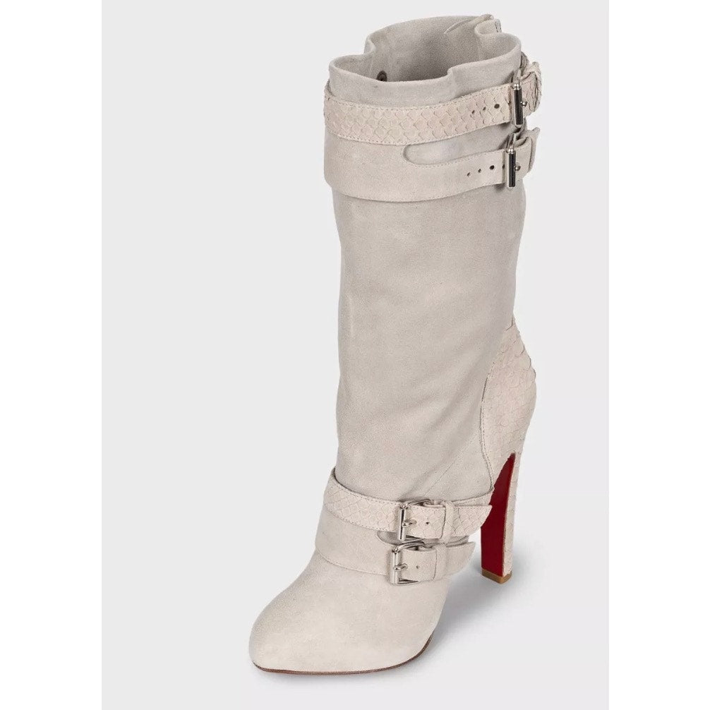 NWOB Christian Louboutin Gray Suede Python Boots Sz 40 Pre-owned