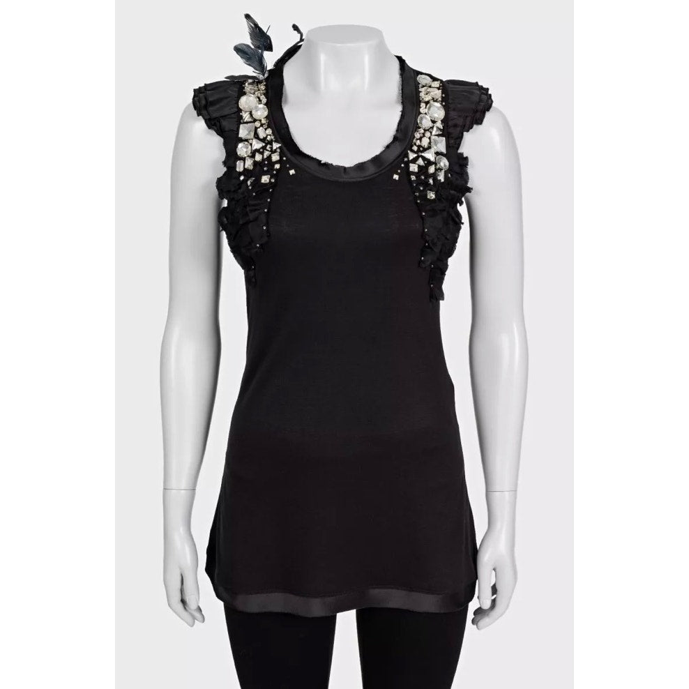 Valentino Black Embellished Viscose T-Shirt - US 4 Pre-owned