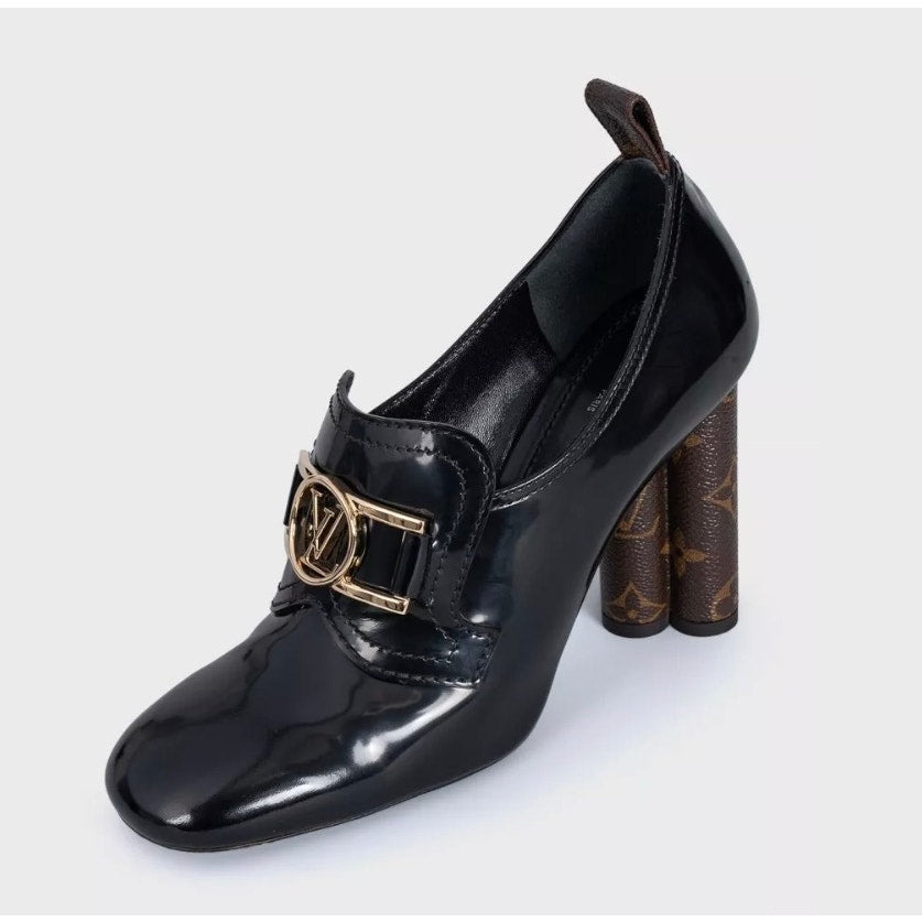 Louis Vuitton Black Leather Pumps Sculpted Heel Sz. 38 Pre-owned