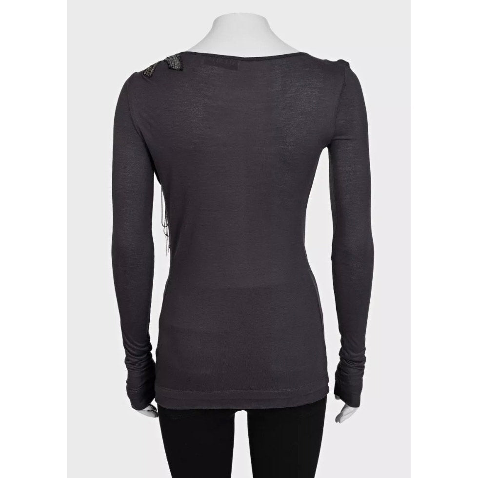 Valentino Grey Embellished Long Sleeve Top US 4 pre-owned