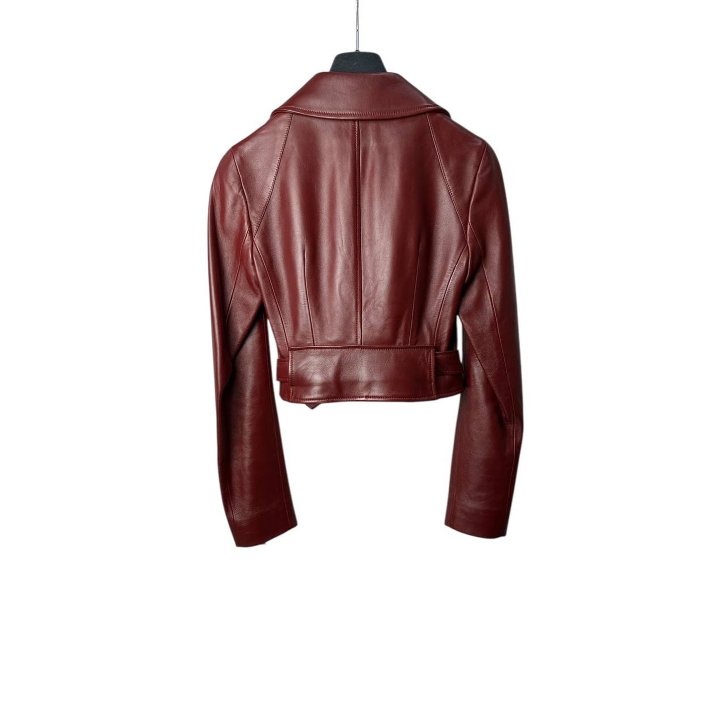 Christian Dior Burgundy Leather Biker Jacket Sz.38 Pre-owned