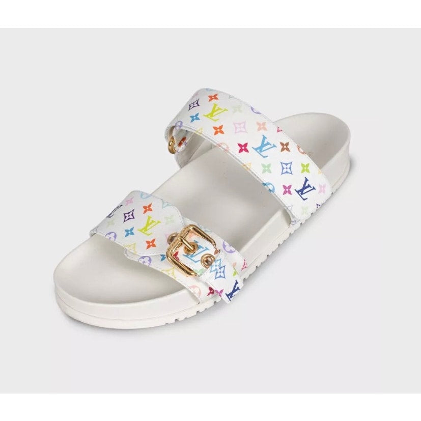 Louis Vuitton x Murakami Leather Slides - White, Size 38 Pre-owned