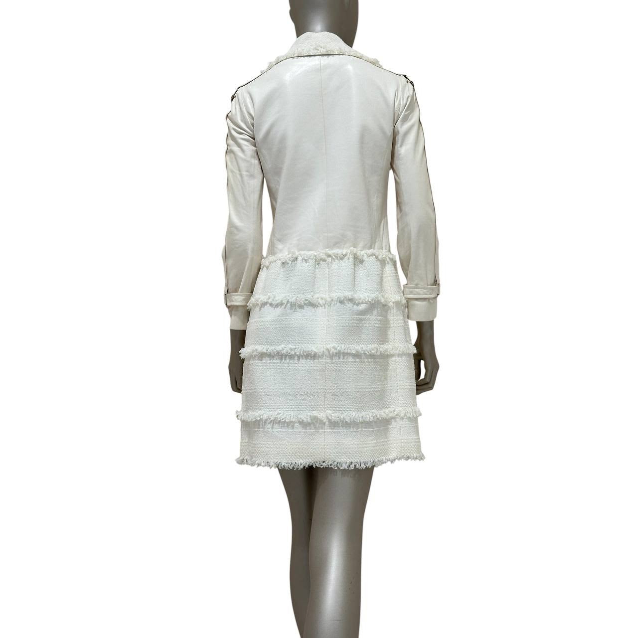 Chanel White Lamb Leather & Tweed Coat  FR 36 Pre-owned