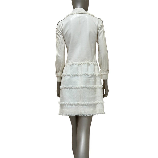 Chanel White Lamb Leather & Tweed Coat  FR 36 Pre-owned