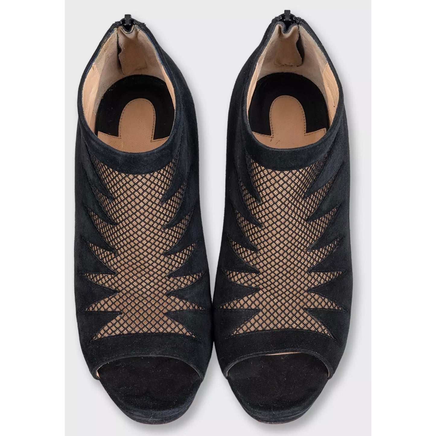 Christian Louboutin Black Suede Open-Toe Booties Sz.37 pre-owned