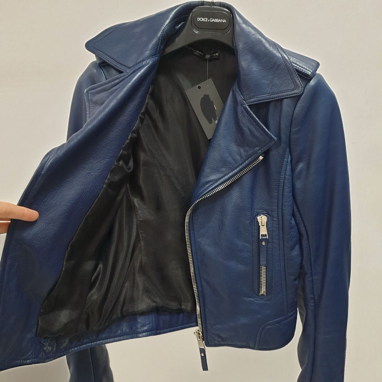 Balenciaga Navy Blue Leather Jacket Sz.36 Pre-owned