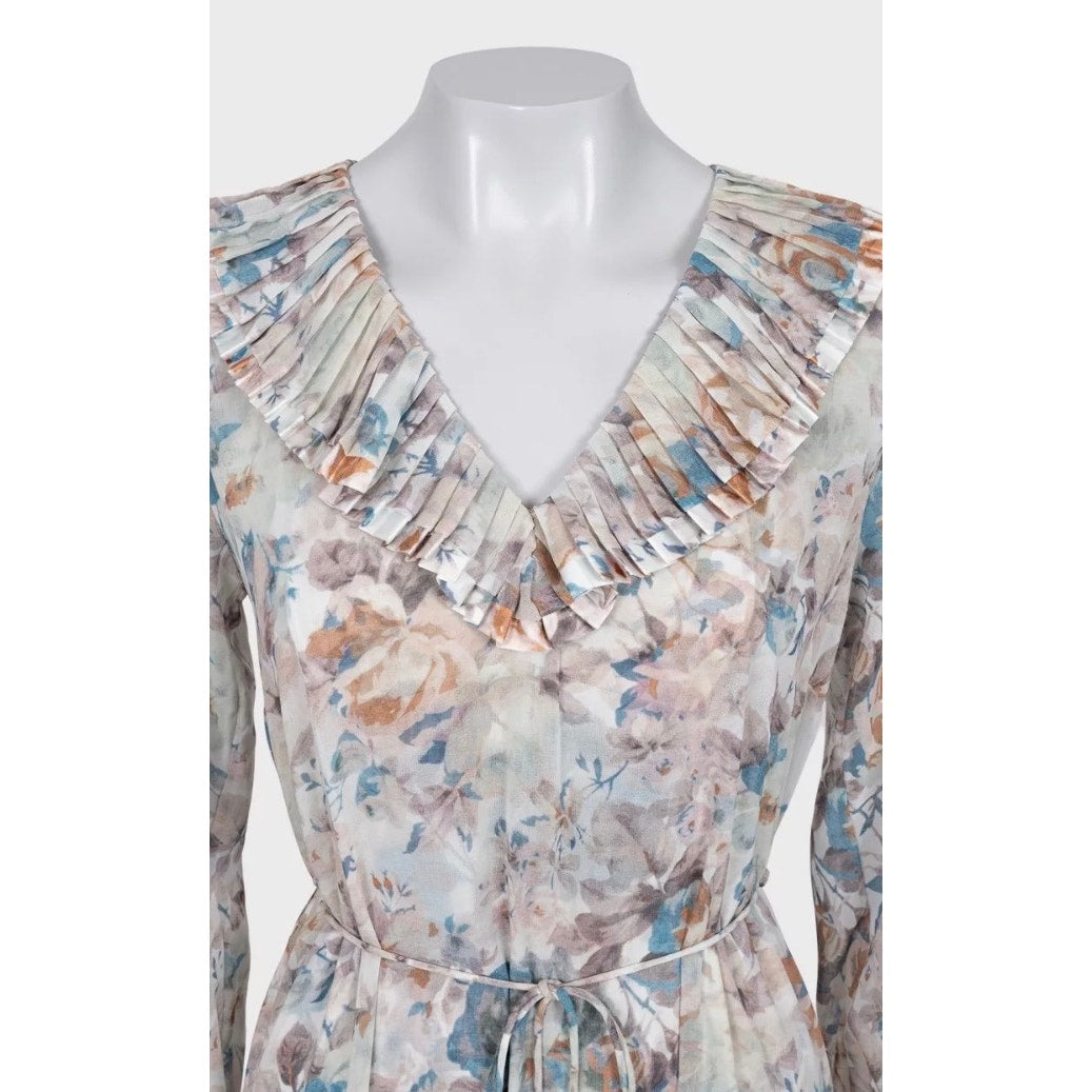 Zimmermann Floral Sheer Pleated DressSz. 2/M pre-owned
