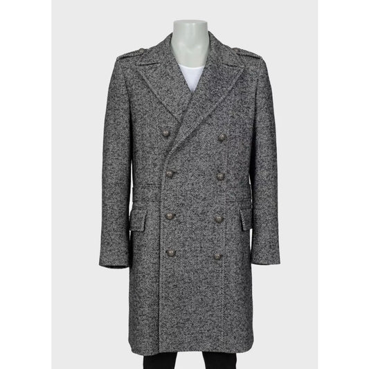 Balmain Men's Wool Blend Printed Overcoat Long Coat IT 56 3XL Pre-owned