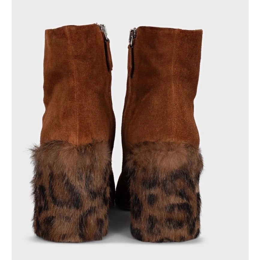 Miu Miu Suede Ankle Boots with Chic Fur Heel, Size 35 Pre-owned