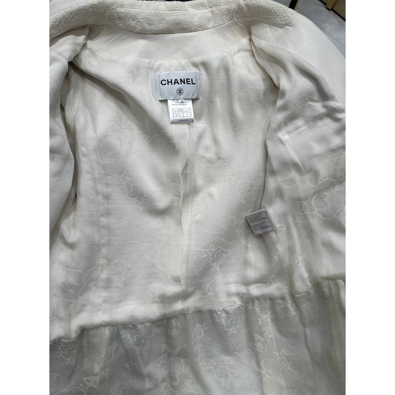 Chanel White Lamb Leather & Tweed Coat  FR 36 Pre-owned