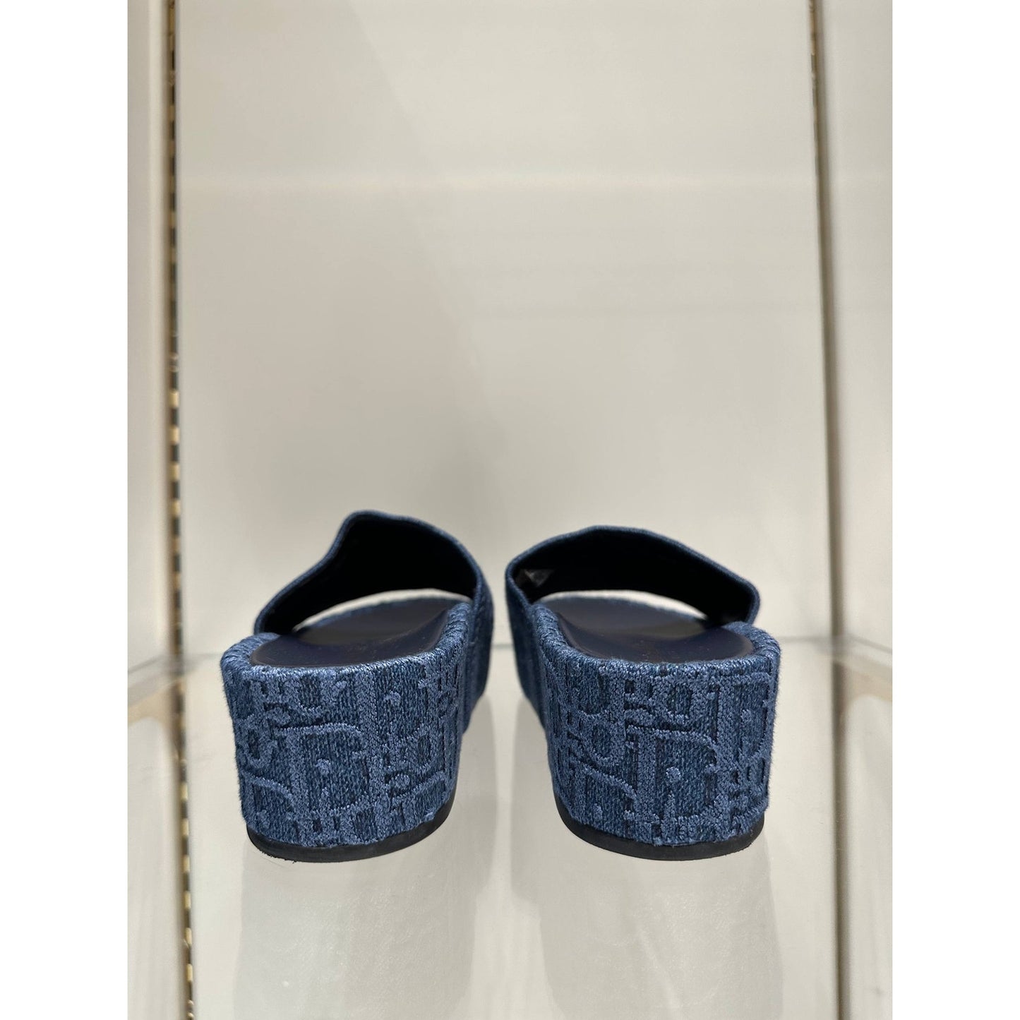 Christian Dior Dway Iconic Denim Logo Platform Slides Sz.38 Pre-owned