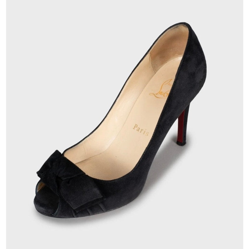 Christian Louboutin Black Suede Bow Heels - Size EU 36 Pre-owned