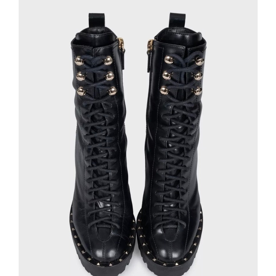 Valentino Garavani Rockstud Black Leather Ankle Boots Sz.36 Pre-owned