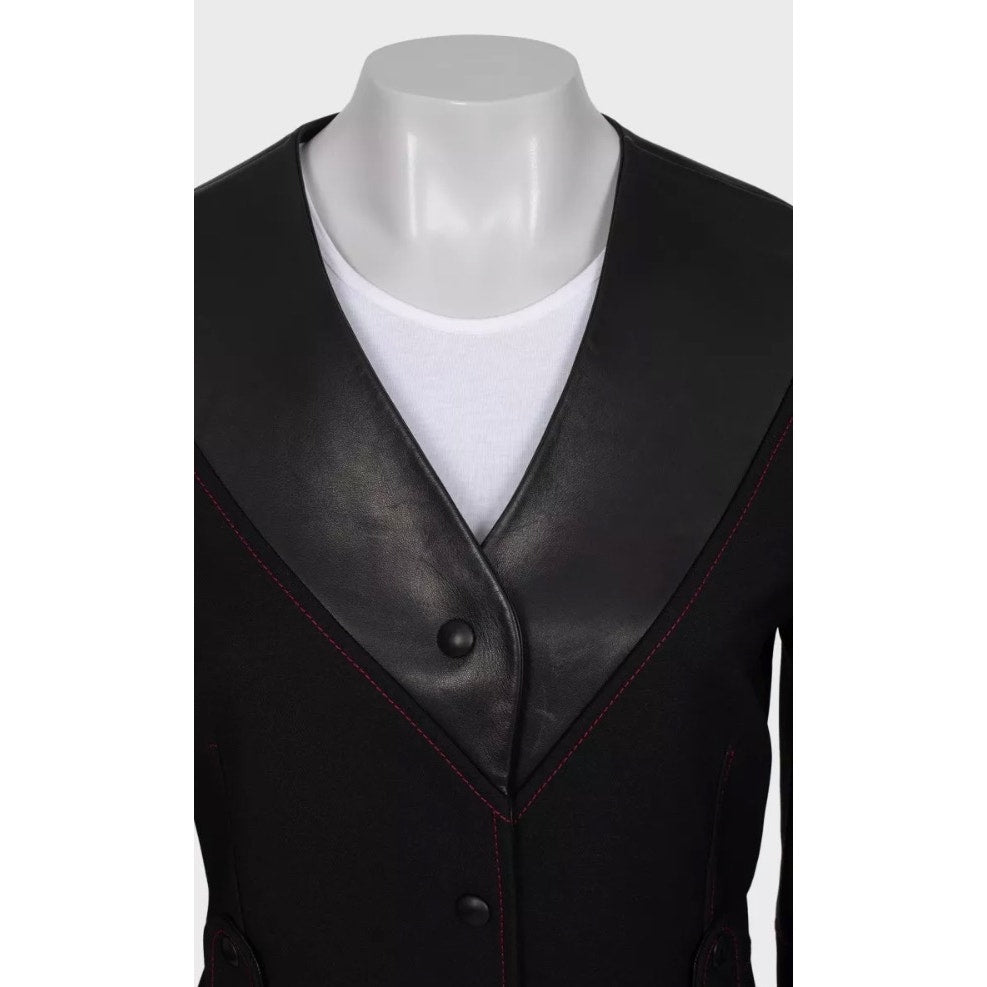 Louis Vuitton BlackLeather Collar Jacket Sz. S Pre-owned