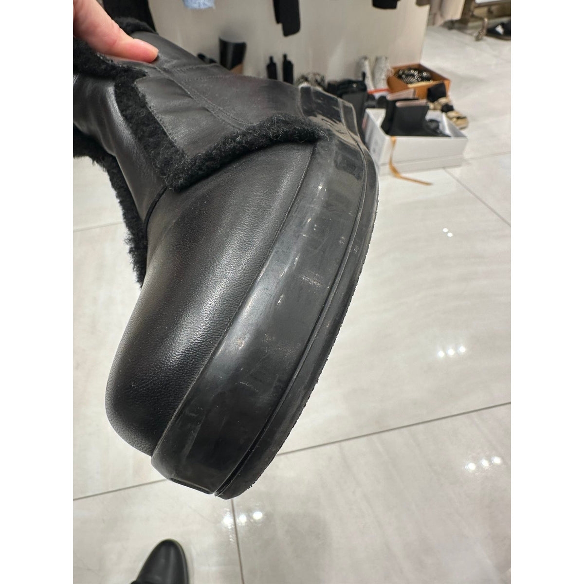 Prada Black Leather Shearling Lined Ankle Boots EU 38 Pre-owned
