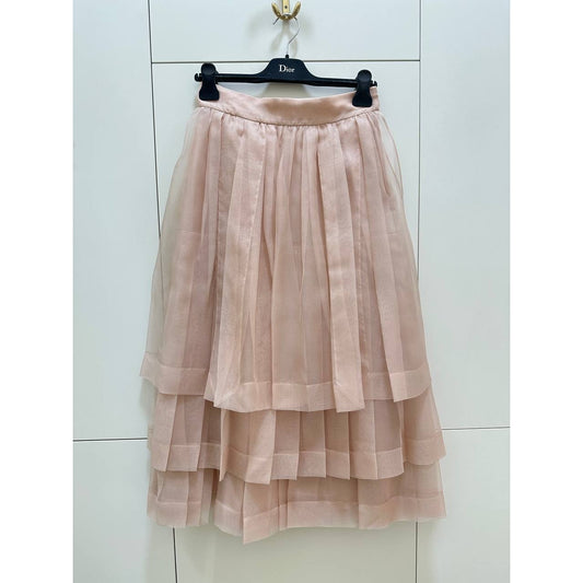 Christian Dior Blush Pink Pleated Silk Skirt Sz.40 Pre-owned