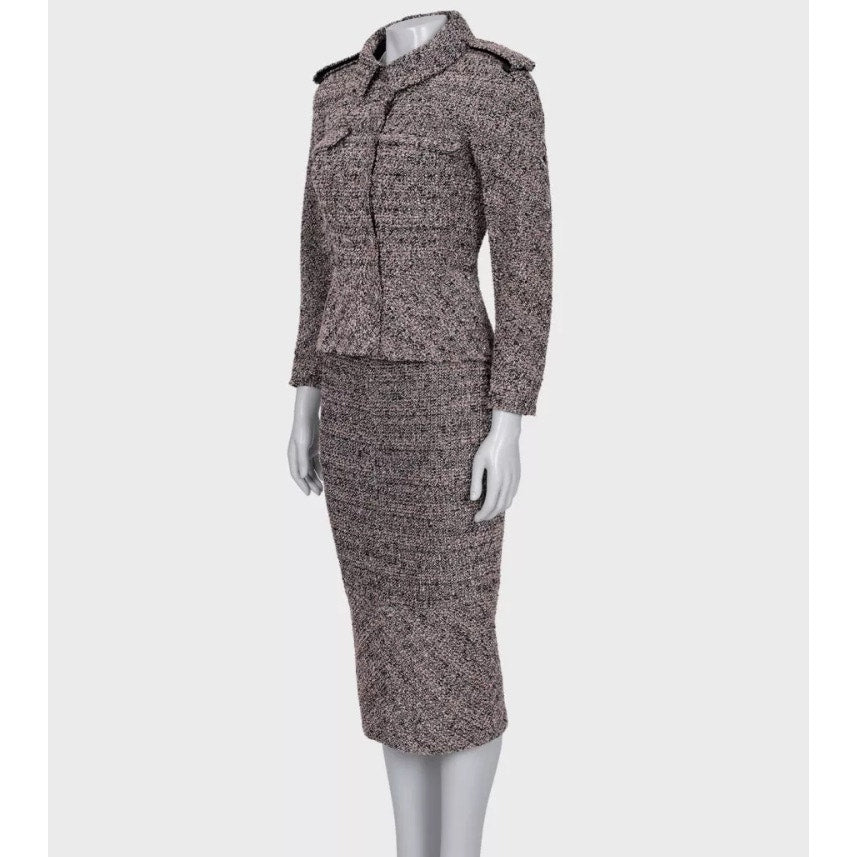 Chanel 2016 Pink Black & Silver Bouclé Wool Skirt Jacket Suit FR34 Pre-owned