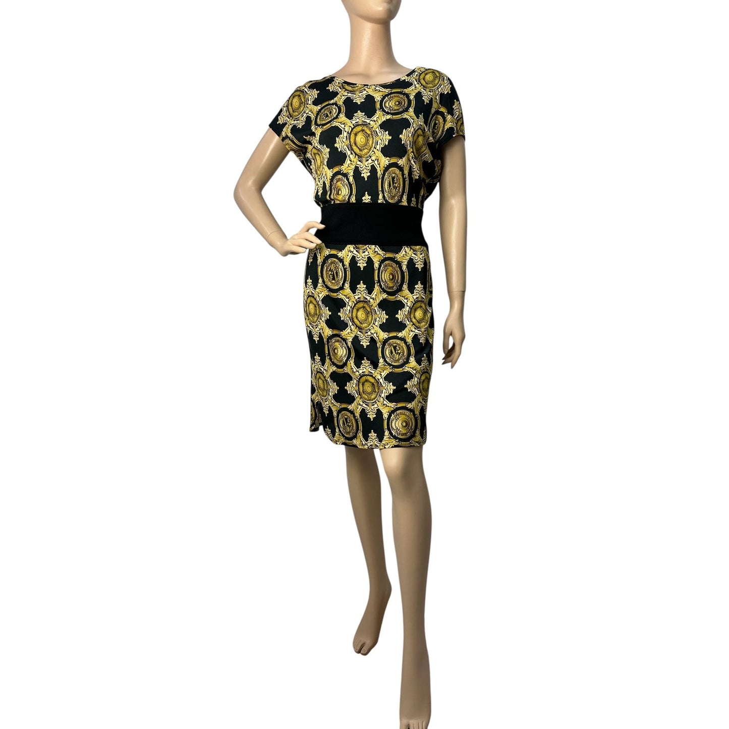 Versace Jeans Black & Gold Baroque Print Dress - Size S-M Pre-owned