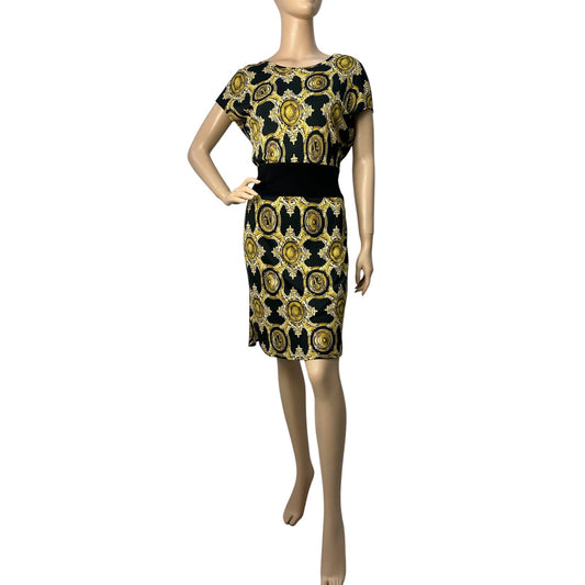 Versace Jeans Black & Gold Baroque Print Dress - Size S-M Pre-owned