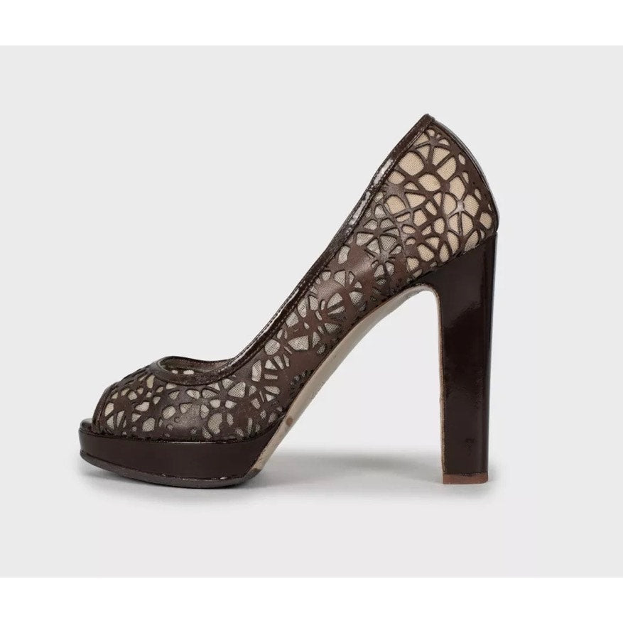 Valentino Perforated Leather Open-Toe Pumps - Brown, Sz 36.5 pre-owned