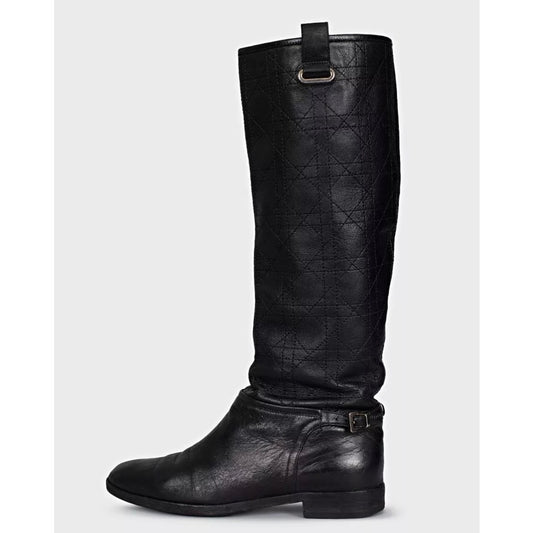 Chic Christian Dior Quilted Flat Boots - Black Leather EU 37.5 pre-owned