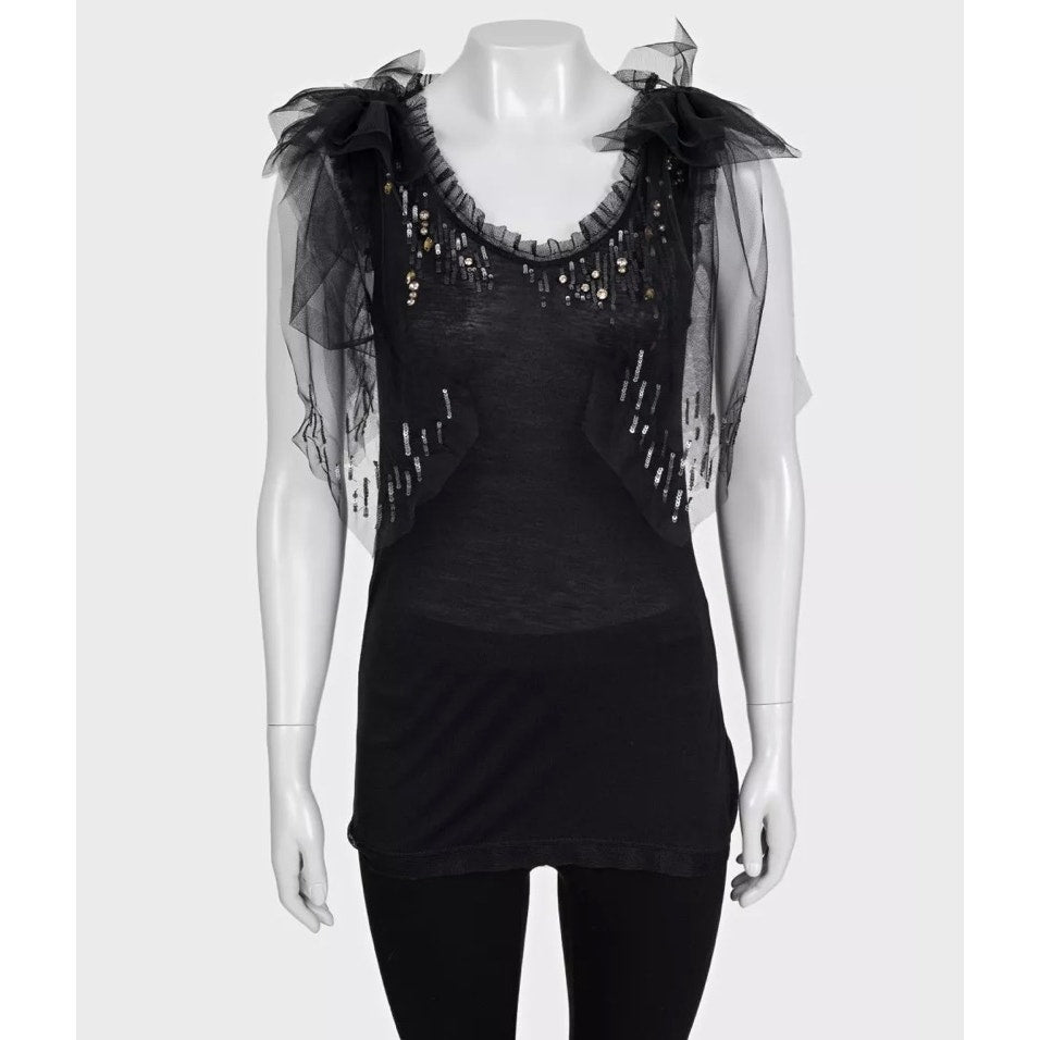 Valentino Black Lace & Sequin Tank Top Size US 6 pre-owned