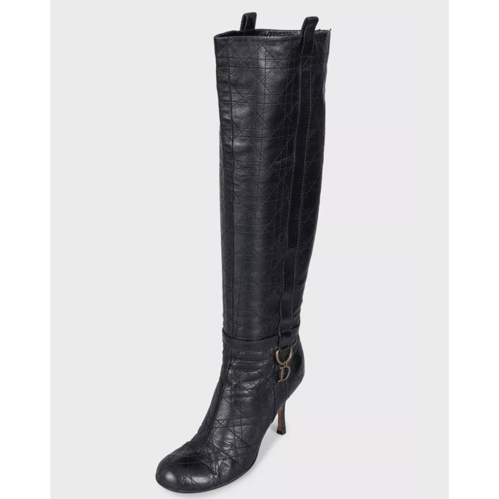 Christian Dior Black Leather Boots with Logo Charms - EU 40 Pre-owned