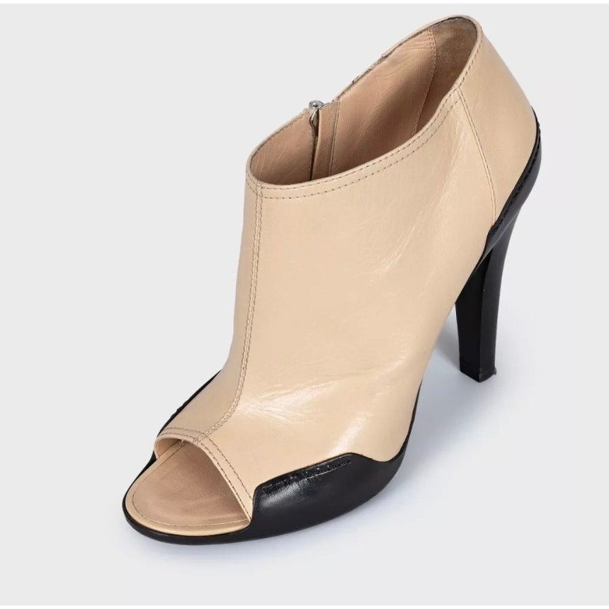 Chanel Beige Leather Open-Toe Ankle Booties - Size 40.5 pre-owned